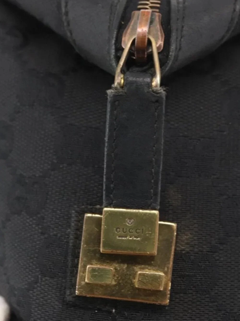 GUCCI GG Canvas Hand Bag Black Gold 92734 Auth bs34247